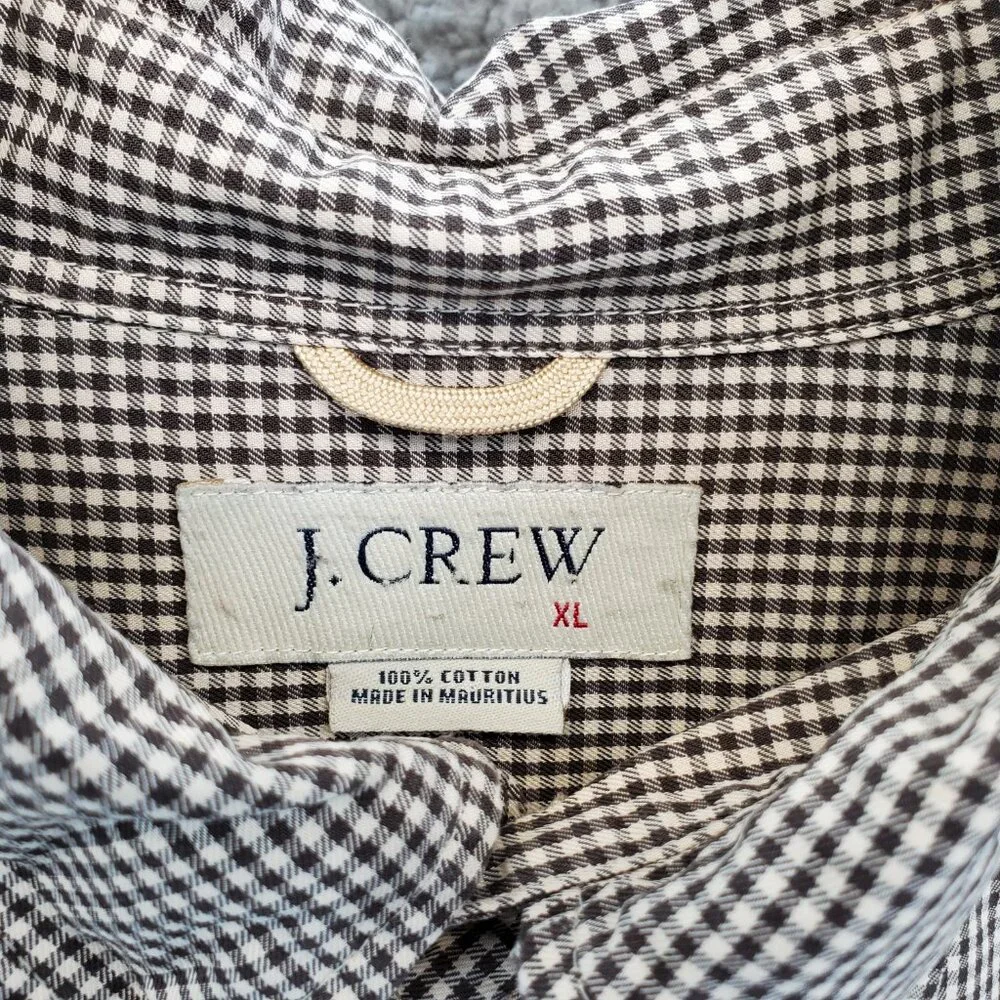 J. Crew Shirt Mens XL Gingham Stretch Button Up Long Sleeve Brown Check‎ Pocket